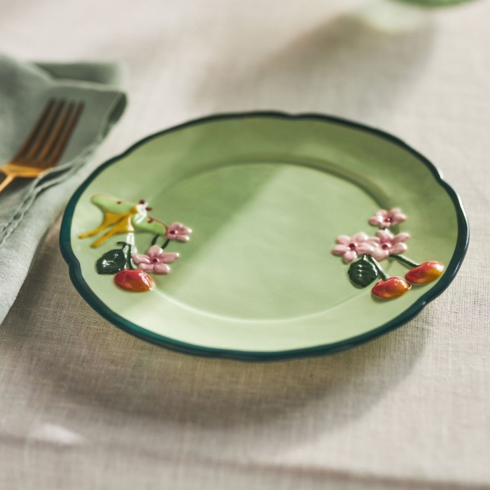 Faye dessert Plate with Floral Cherry Design‎ set of 4